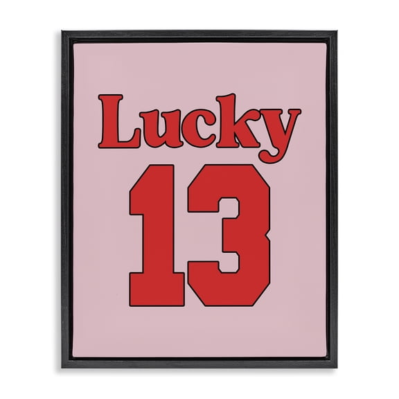Stupell Industries Contemporary Lucky 13 Varsity Text Black Floating Frame Canvas Art, 17 x 21, by House of Lulu