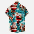 thumbnail image 4 of IROINNID Christmas Vacation T-shirt for Men Funny Santa Print Button Up Red Shirt Hawaiian Xmas Gift Tops for Boyfriend,Sky Blue, 4 of 5