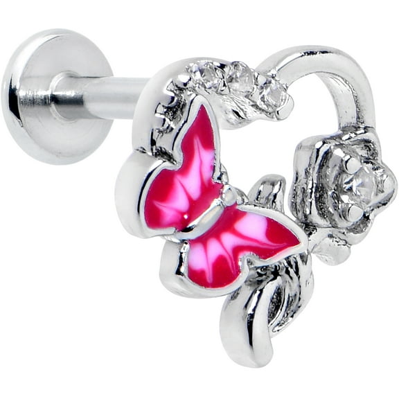 Body Candy 16G 316L Stainless Steel Butterfly Rose Pink Internally Threaded Labret Monroe Lip Ring Tragus 8mm