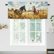 Horse Rod Pocket Thermal Insulated Curtain Valance Sunflower Yellow Floral Farm Animals Window Valance for Bedroom Bathroom Living Room Dining Room 54 by 18 in, 1 Panel