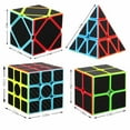 thumbnail image 2 of Speed Cube Bundle [4 Pack] 2x2 3x3 Pyramid Oblique High Speed Brain Teasers Cube Magic Cube Puzzles Carbon Fiber Sticker Speed Cube Toys, 2 of 6