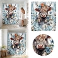 thumbnail image 2 of TIELUTT Cow Pattern Shower Curtain Farmhouse Style Cute Cow Light Shower Curtain Beach Shower Curtain and Rug Set for Bathroom Taupe Toilet Wax Ring Bathroom Needs People Bathroom Set without Shower, 2 of 5