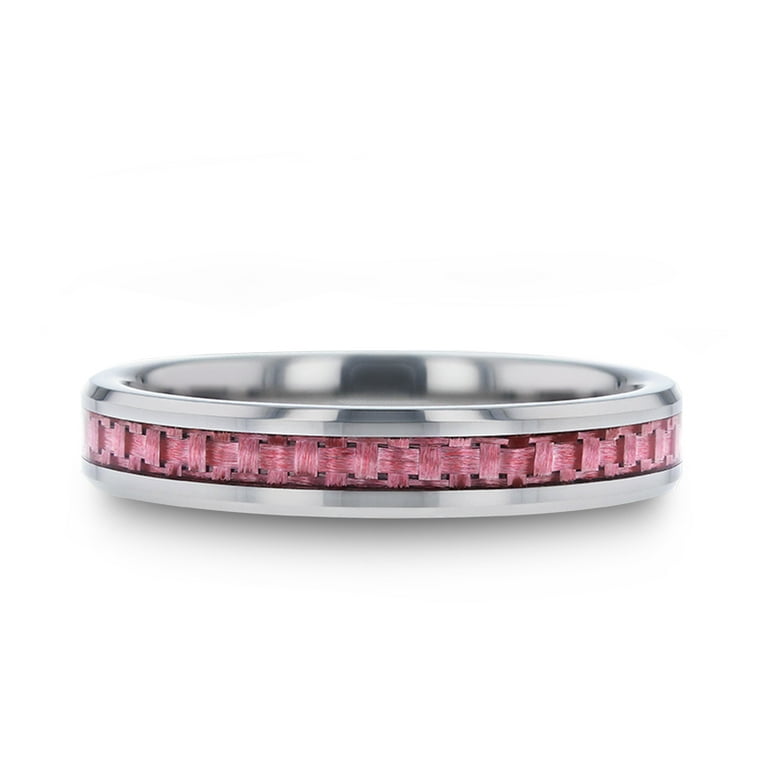 Tungsten Ring Pink Carbon Fiber Inlay