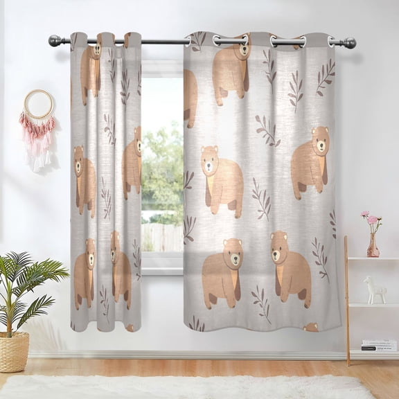 Yayeee Window Curtains Light Filtering 63"x42" Grommet Panel Pair Home Living Room Decor, Cartoon Bear