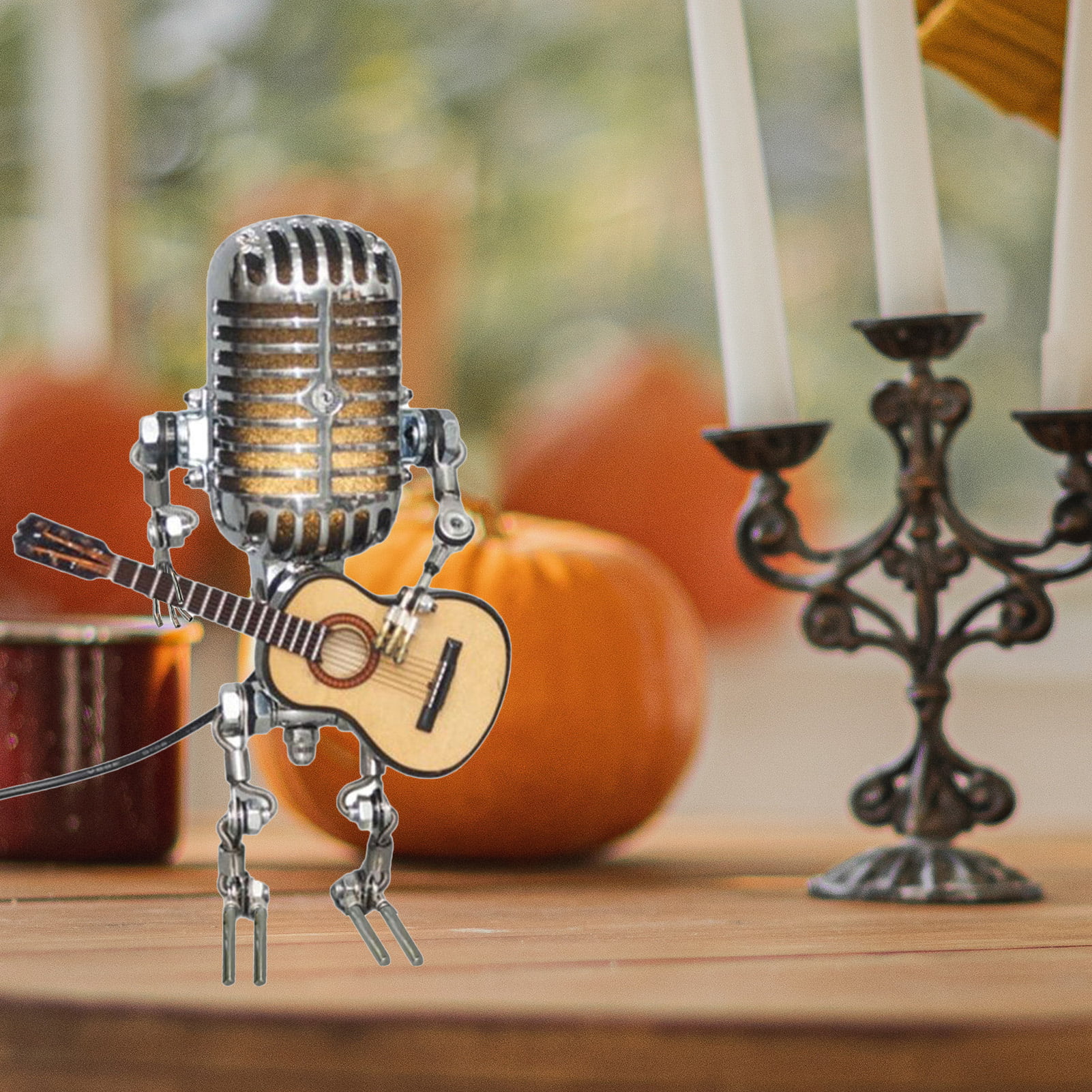 Acheter Lampe Robot rétro mode Microphone tête fête maison fer guitare  jouant décoration Robot Figurine jouet