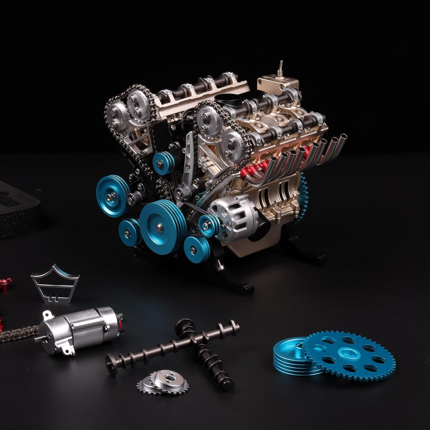 TECHING v8 Engine Model kit That Works Metal Mechanical Metal Assembly DIY Car Engine Model Kit 500+Pcs Educational Experiment
