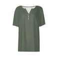 thumbnail image 4 of Deal of the Week Ofreoo Women's V-neck Button Solid Color Short Sleeve T-Shirt Loose Top, 4 of 6