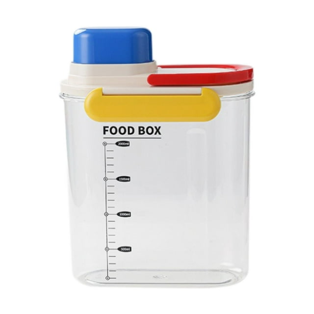 Contenedor hermético para arroz, cereales, dispensador, transparente, para comida de mascotas, granos y en la cocina. Mango azul