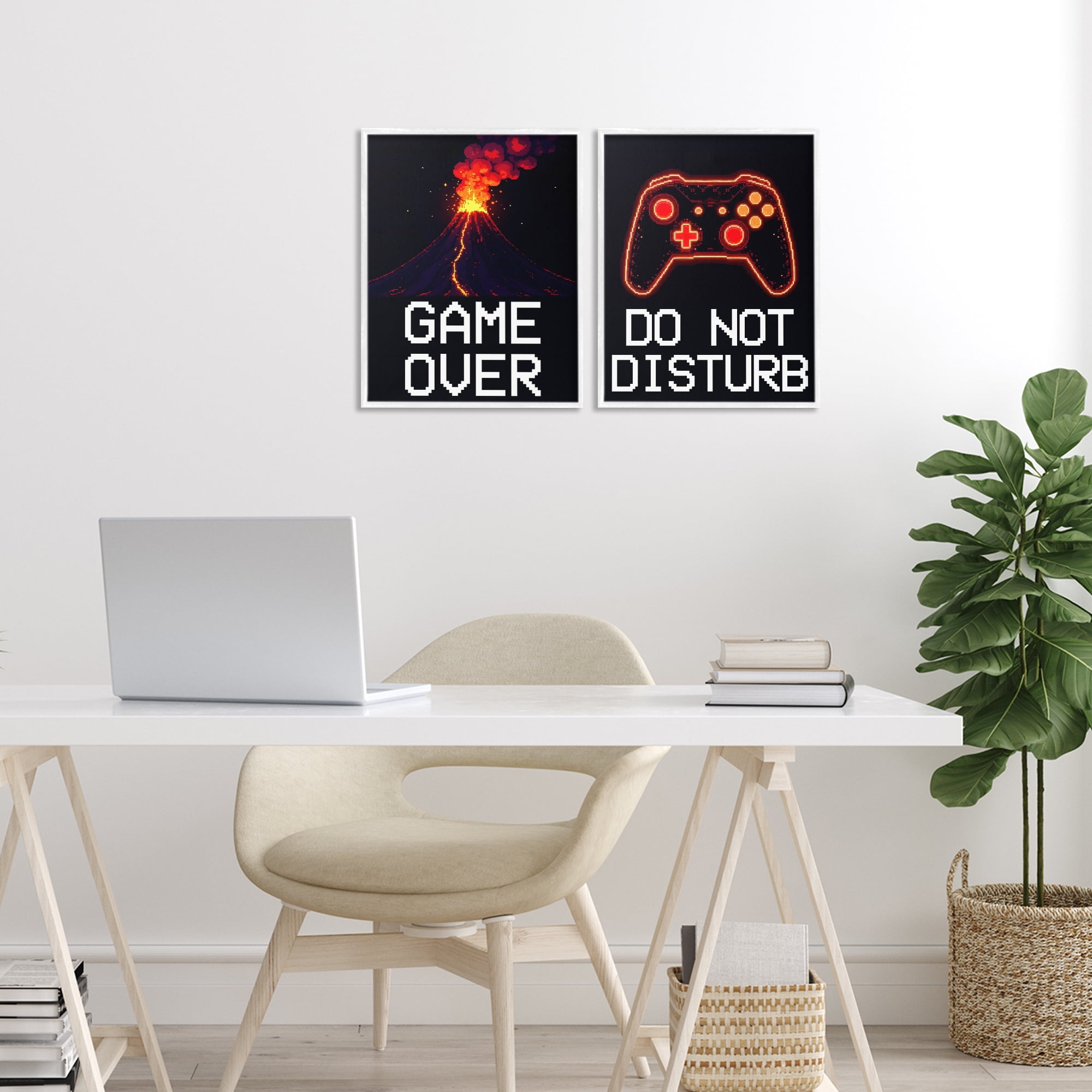 Pixel Game Sentiments 2 Piece White Framed Giclee Art Set, design by Kim Allen