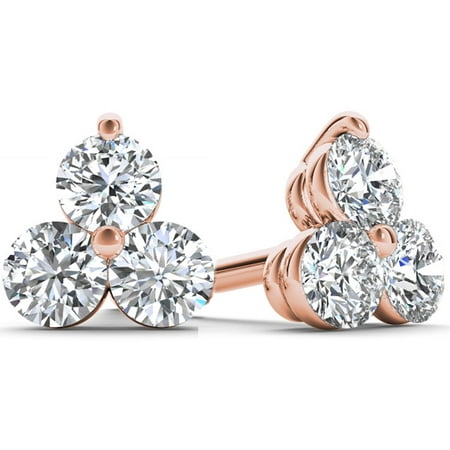 Imperial 1/6 Carat T.W. Diamond 10kt Rose Gold Three-Stone Stud Earrings