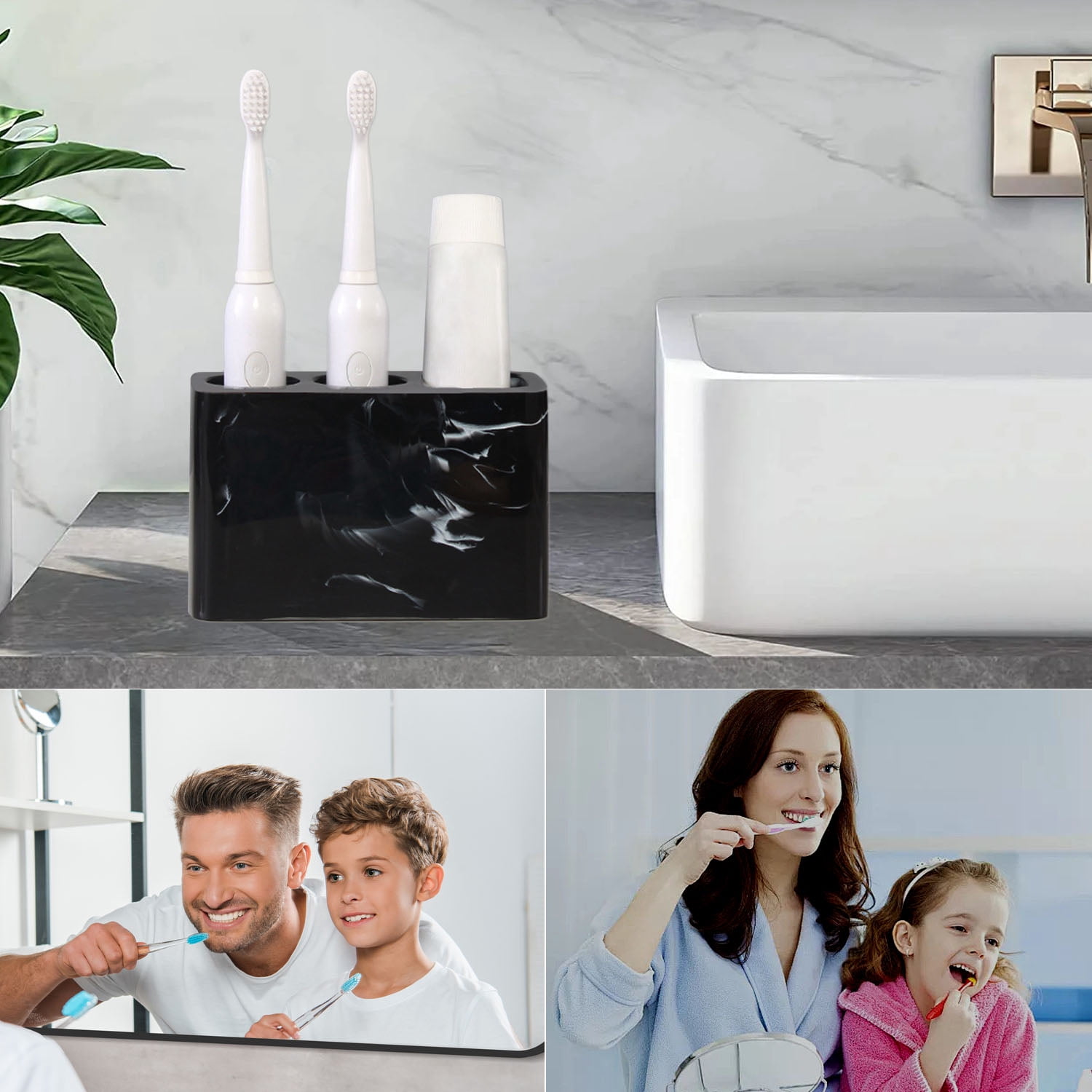INCTUO Toothbrush Holder, 3 Slots Electric Toothbrush and Toothpaste Holder, Resin Bathroom Countertop Storage Bathroom Accessories Toothbrush Stand for Vanity Counter Organizer Caddy - Black