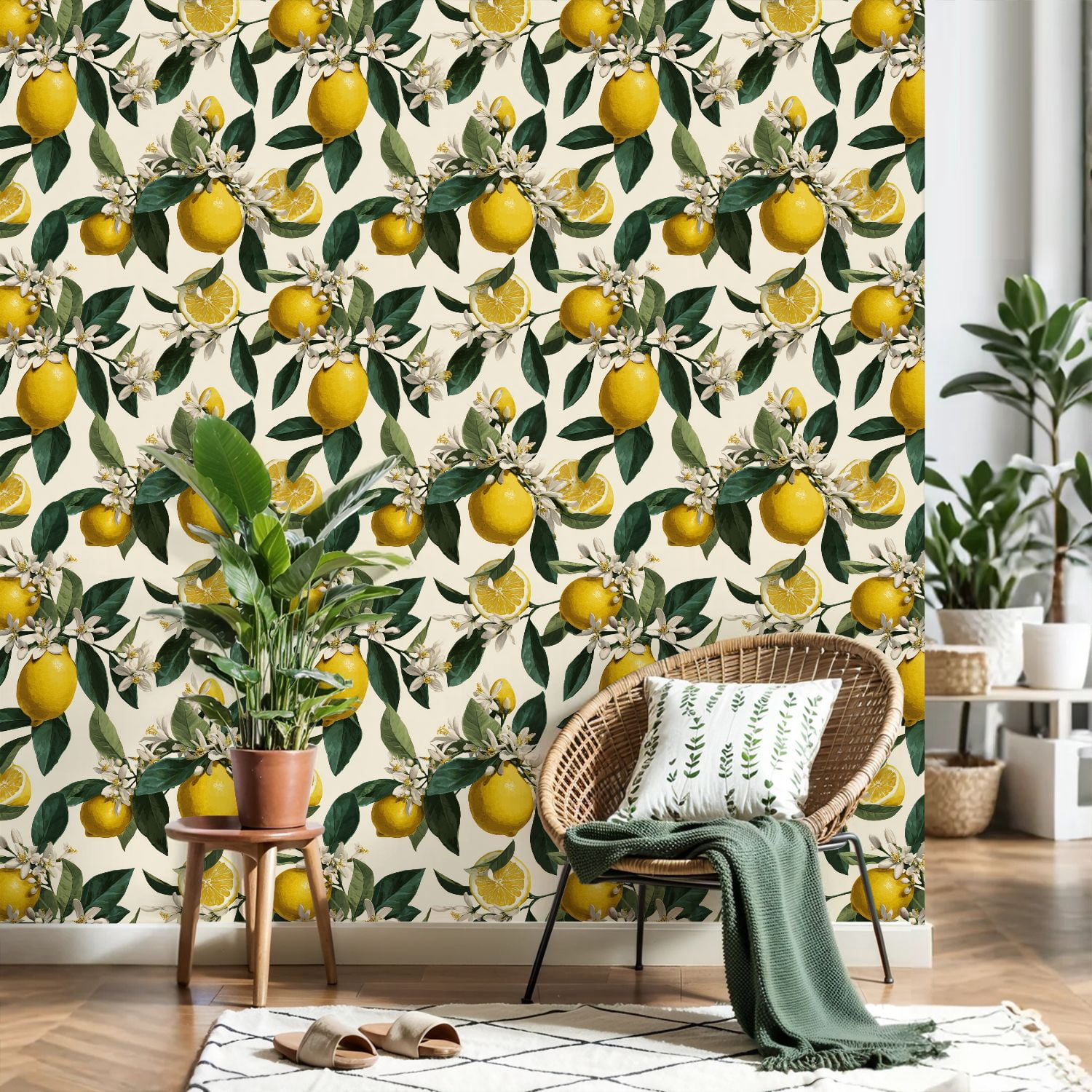 Peel and Stick Wallpaper Summer lemon branch flowers 24in x 118in Contact Paper Removable Self Adhesive Wall Mural Wall Decor for Bedroom Kitchen Cabinets