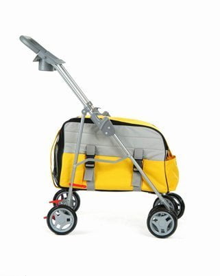 yellow car seat and stroller