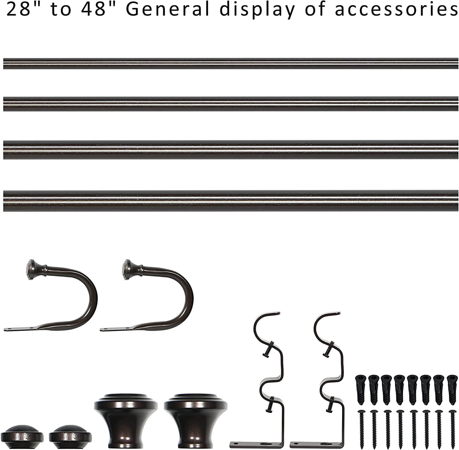 eTeckram 1" Double Curtain Rod with Oil-Rubbed Bronze Trumpet Finials and holdbacks, 28" to 48"