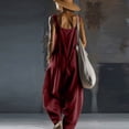 thumbnail image 4 of Summer Linen Sleeveless Jumpsuits for Women Square Neck Wide Leg Outfits Casual Pants Rompers with Pockets, 4 of 5
