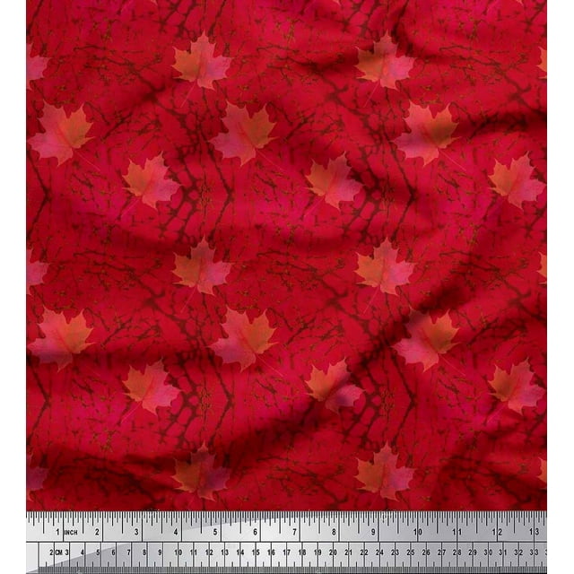 Soimoi Rayon Fabric Texture & Autumn Leaves Printed Fabric 1 Yard 42 Inch Wide