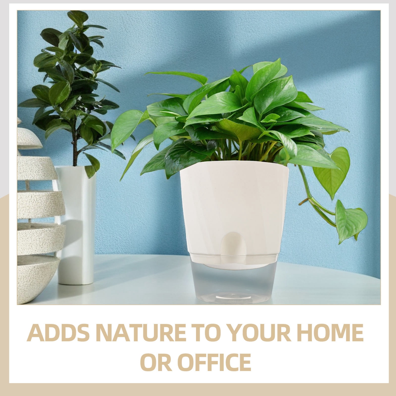 Homoyoyo 3-Pack Self-Watering Flower Pots White Plastic for Indoor and Outdoor Plants with Automatic Watering