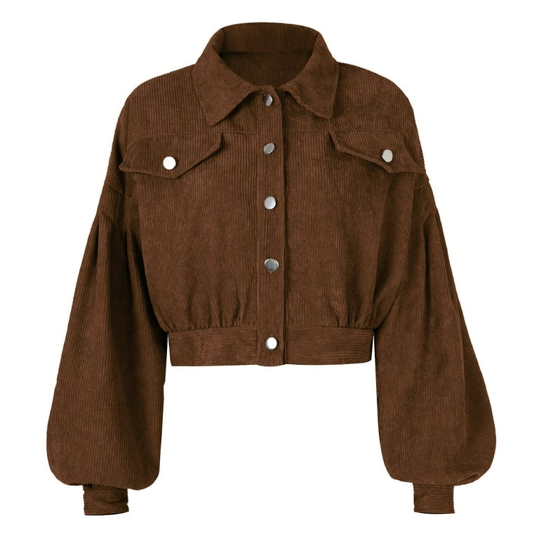 Dyfzdhu Women Corduroy Jacket Fall Winter Long Sleeve Loose