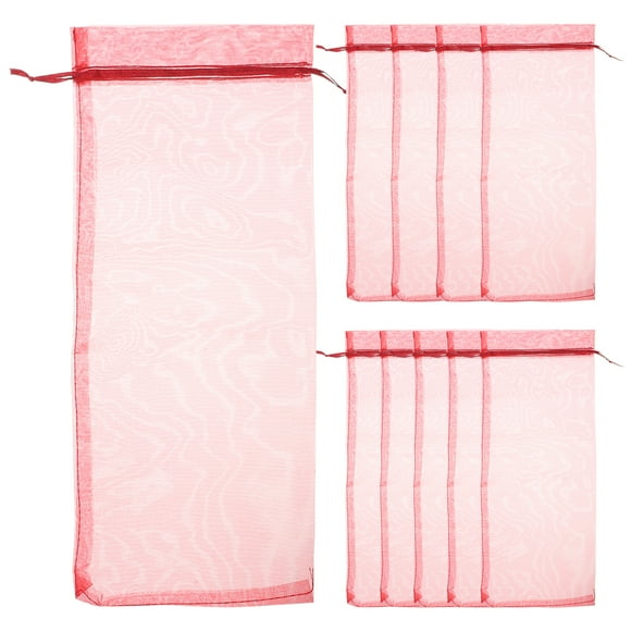 10 bolsas de regalo de organza transparente para botellas de vino (rojo vino)