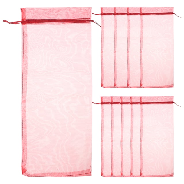 10 Pcs Housse de Bouteille de Vin en Organza Transparent Sacs Cadeaux (Rouge Vin)
