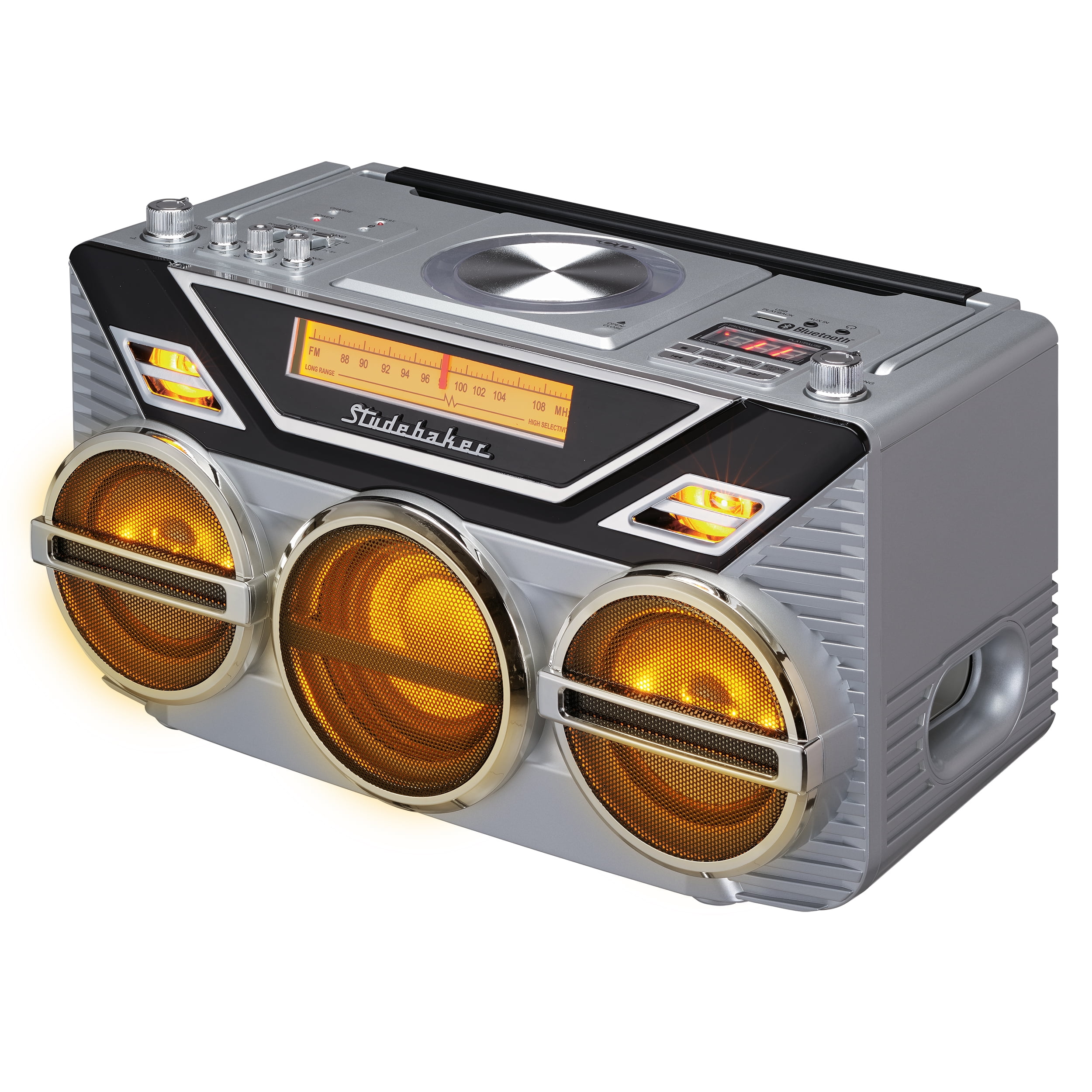 Studebaker SB2165S Avanti Bluetooth Boombox CD/AM-FM Radio/15 Watt Subwoofer (Silver)  [SPEAKERS]