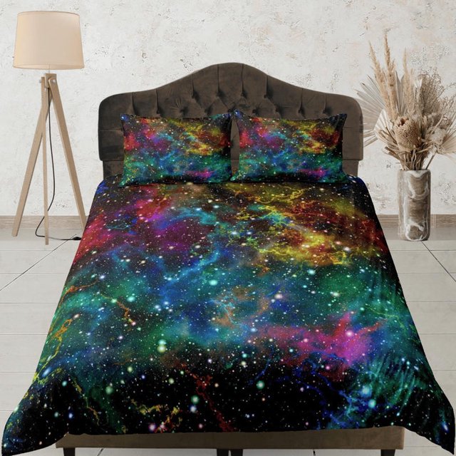 Ropa de Cama Galaxia Colorida, Juego de Cama Completo 3D Espacio Exterior, Funda Nórdica Cósmica