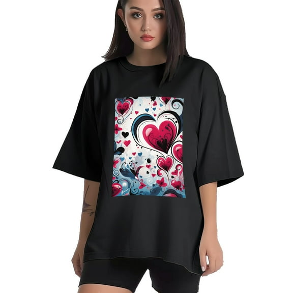 Plus Size Shirt for Women Black Tops for Women Short Sleeves Shirt for Women Valentine's Day T Shirt Crewneck Shirt for Women XS