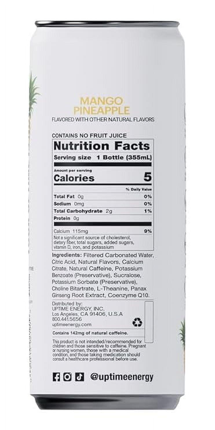 (Pack of 12), Uptime Zero Sugar Mango Pineapple Premium Energy Drink, 12 fl oz