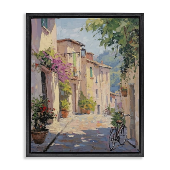 Stupell Industries Traditional Cobblestone Path City Architecture Black Floating Frame Canvas Art, 17 x 21, by Nini Art