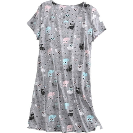 

Lu s Chic Women s Cotton Nightgowns & Sleepshirts Summer Soft Sleep Shirt Short Sleeve Pajama Dress Cute Cartoon Patterned Night Dress Sleepwear Grey Owl Medium