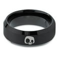 thumbnail image 2 of Tungsten Bony Skull Skeleton Head Band Ring 8mm Men Women Comfort Fit Black Beveled Edge Brushed Polished, 2 of 4