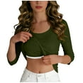 thumbnail image 2 of yillto 3/4 Sleeve Shirt for Womens Basic Tee with Bra Ribbed Round Neck Pullover Slim Undershirts, 2 of 7