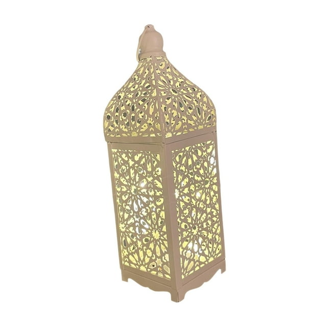 Farol decorativo de estilo retro, farol de mesa con luces de hadas, paisaje de pared. M blanco