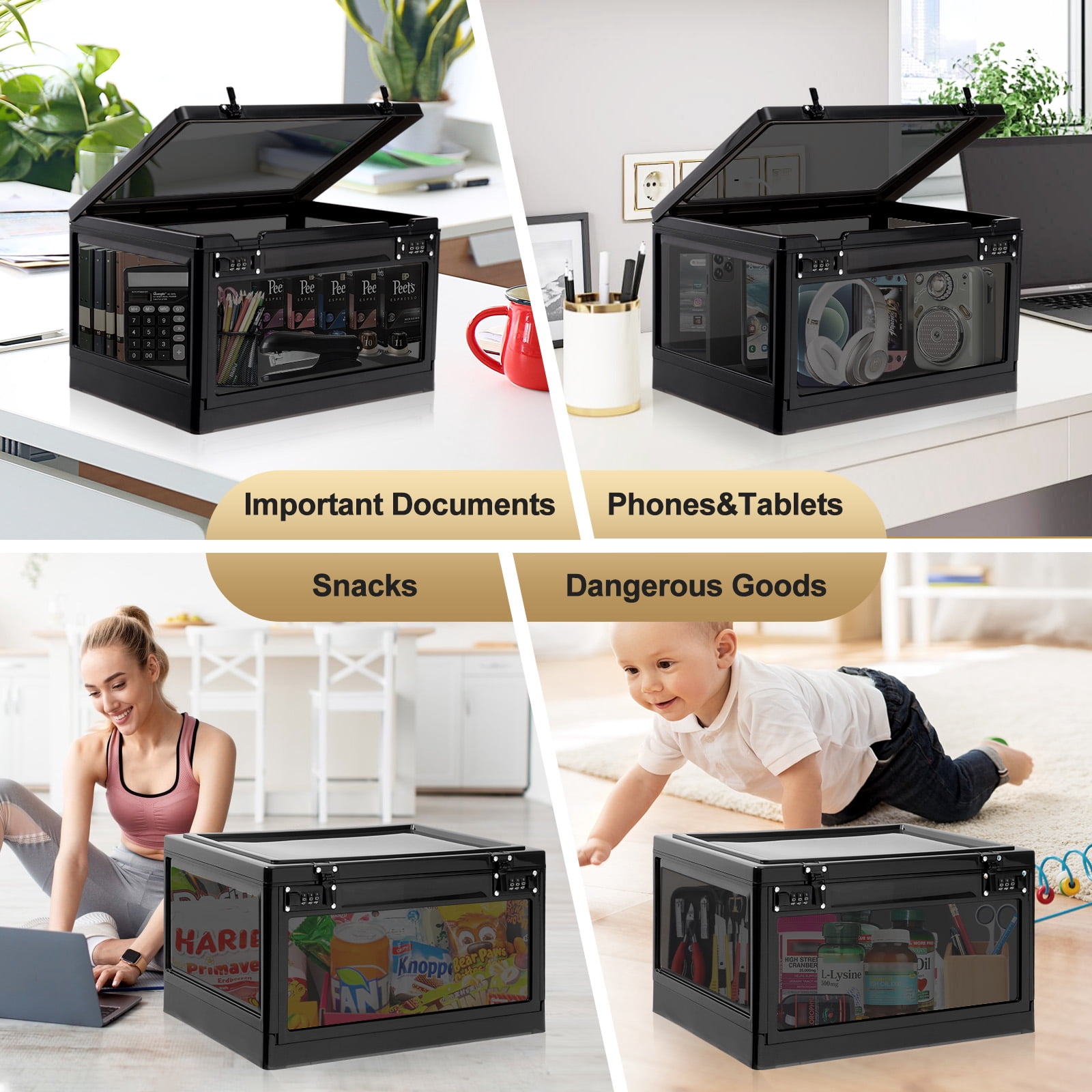 Locbbie Medicine Lock Box with Code, Standalone Safes, 24 L Black