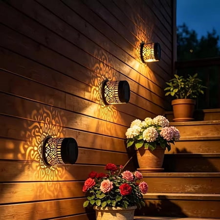 3 Pack Solar Mandala Lights Outdoor Wall Outdoor Waterproof Metal Fence Lights for Garden Post Patio Backyard Yard Decor