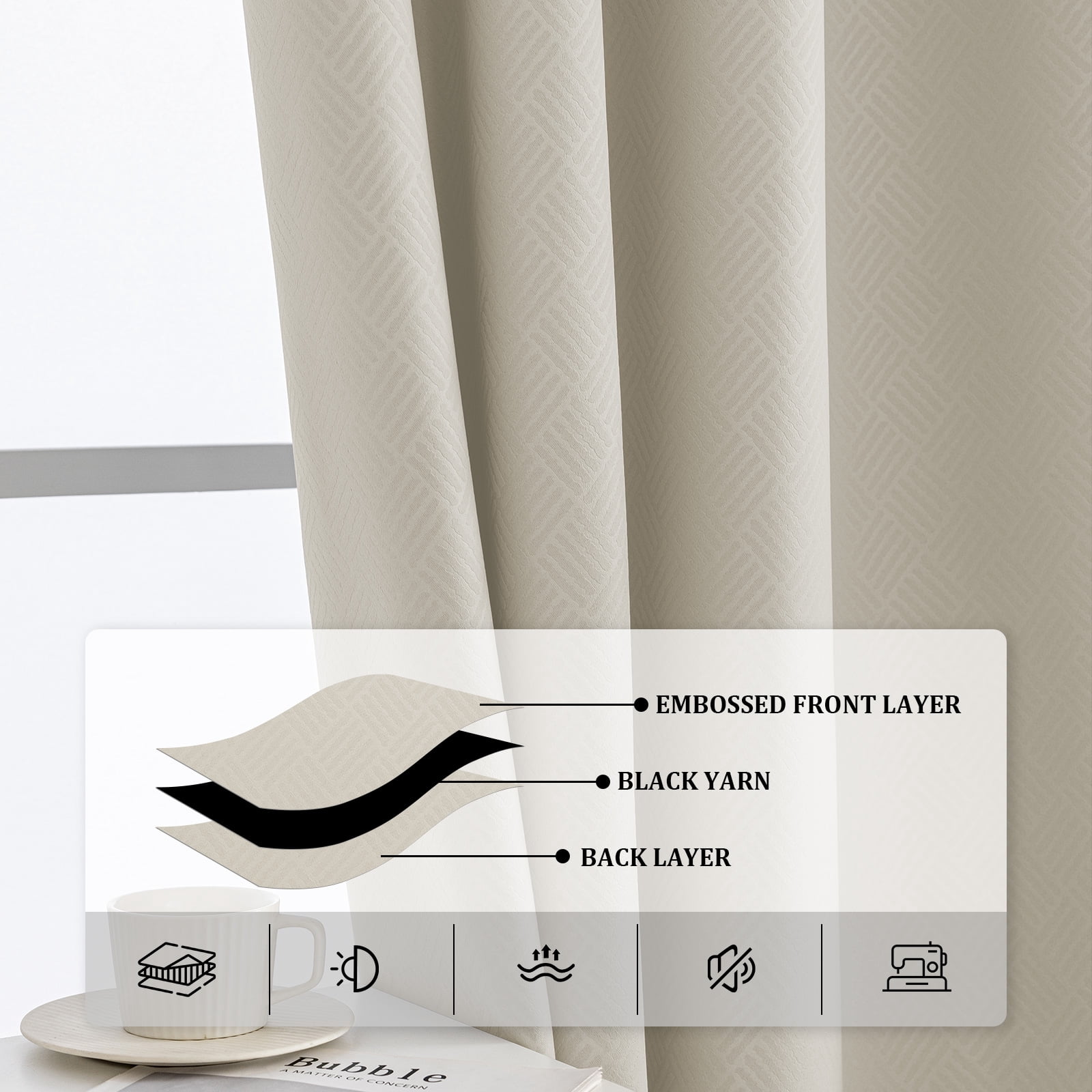 JIATER Blackout Curtains Set of 2 Panels for Bedroom Living Room 42 x 84 in,Thermal Insulated Room Darkening Blackout Curtains with Grommet,Beige