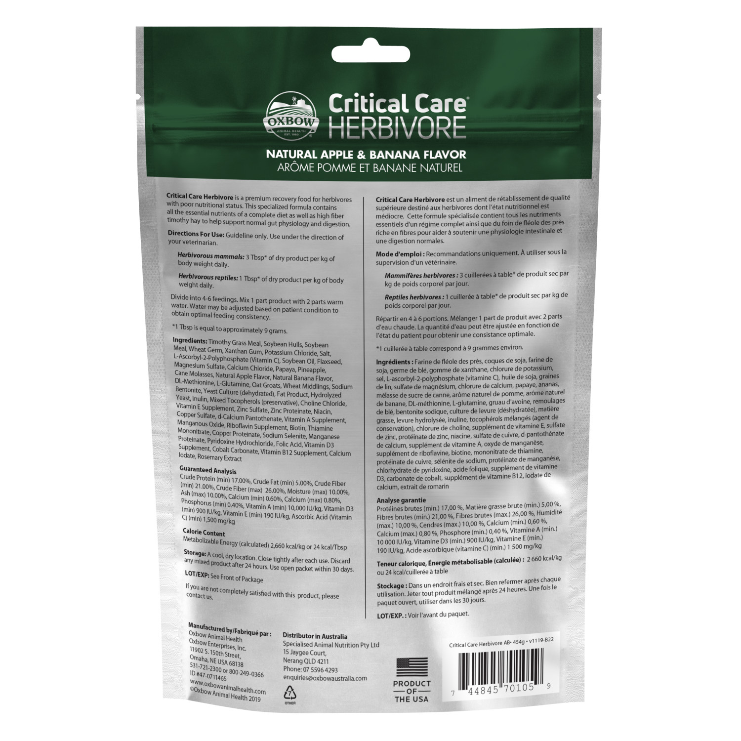 Oxbow Critical Care Herbivore Apple-Banana, 454g photo 2
