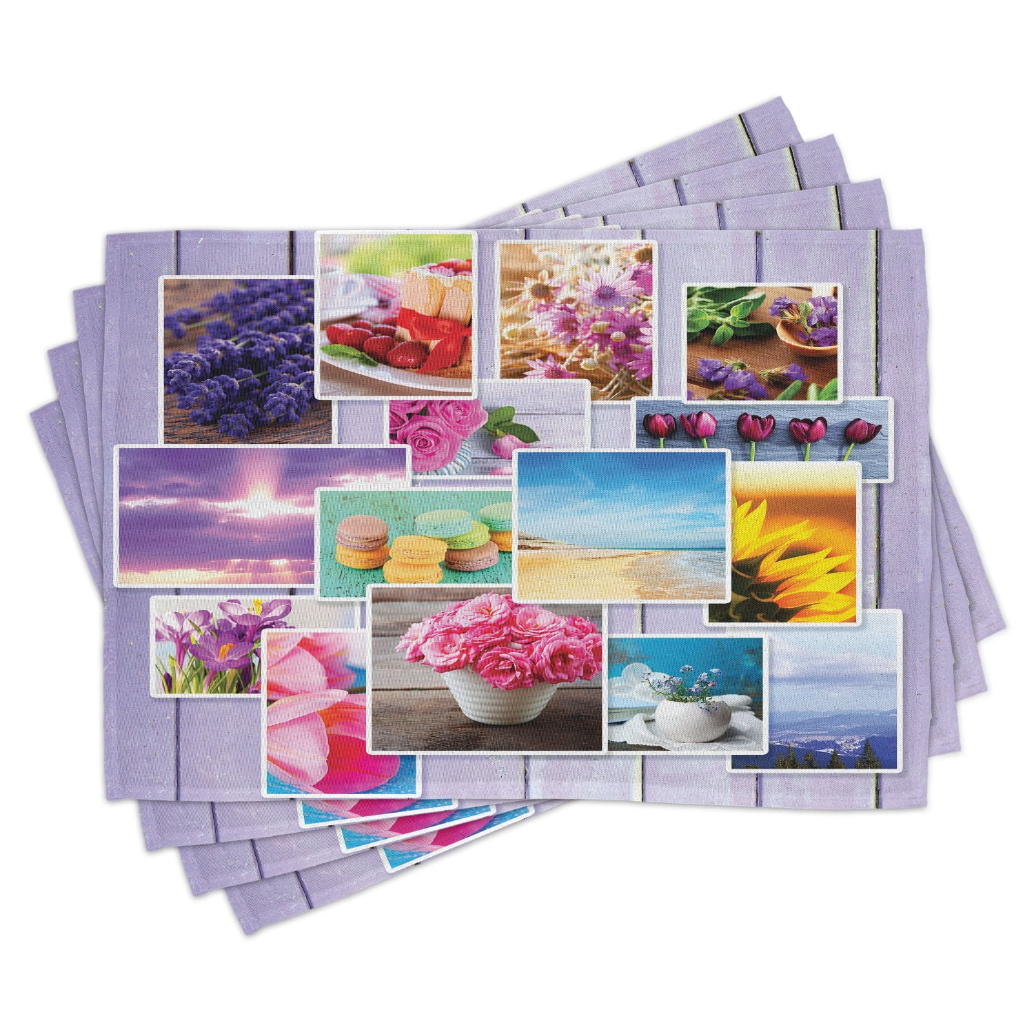 Ambesonne Colorful Place Mats Set of 4, Flowers and Macaroons, Standard ...