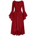 thumbnail image 7 of KICILVS Womens Halloween Costumes Plain Long Bell Sleeve Ruffle Trim Neck Drawstring Waist Flowy Maxi Party Dress Red, 7 of 7