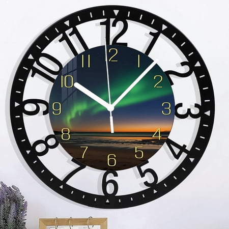 Decorative Wall Clocks Battery Operated 10 Inch Teal Round Wrought Iron Analog Wall Clock for Kitchen Beach Non Ticking Wall Clock Silent， 25cm - Arabic Numerals Style 10×10inch(25×25cm)