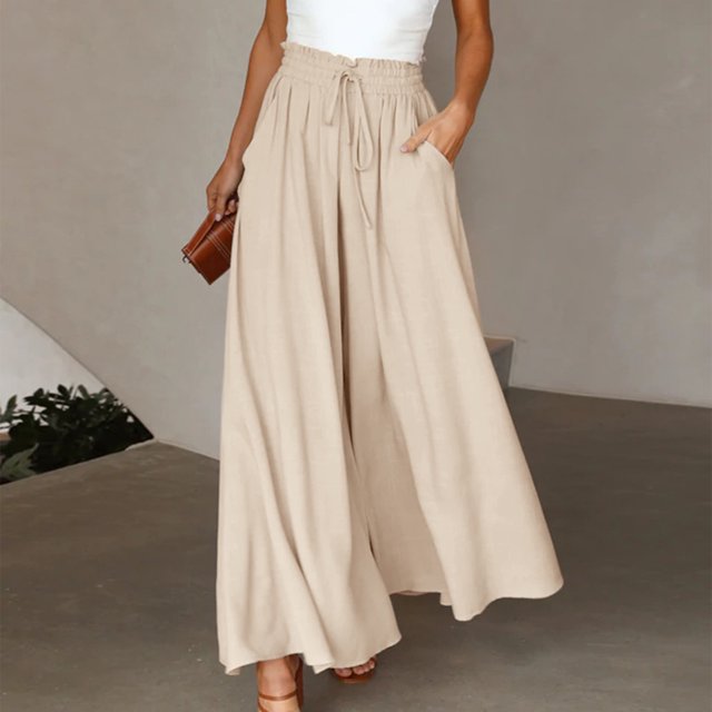 Falda Pantalones de pierna ancha para mujer Pantalones de cintura elástica de moda Pantalones femeninos simples (Beige XL) Cgtredaw Beige T XL para Mujer