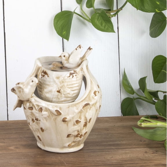 Foreside Home and Garden FORED9290 Distressed Ivory Birds Fountain
