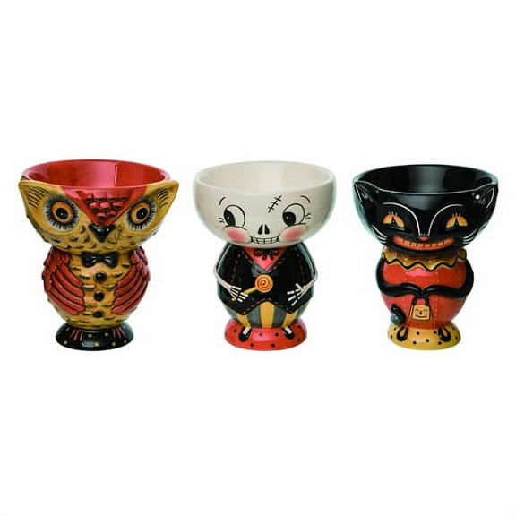 Halloween Candy Bowls Set of 3 Owl Skeleton Black Cat Johanna Parker Adorable