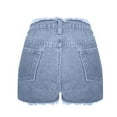 thumbnail image 6 of Xixinqiwan No Boundaries Women's Mid Rise Jean Short Summer Stretchy Straight Leg Raw Hem Denim Shorts with Pockets, 6 of 8