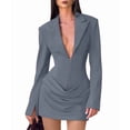 thumbnail image 2 of Women'S Knit Bodycon Dress Long Sleeve V Neck Bodycon Sheath Dress Elegant Party Mini Dress Blue S, 2 of 9