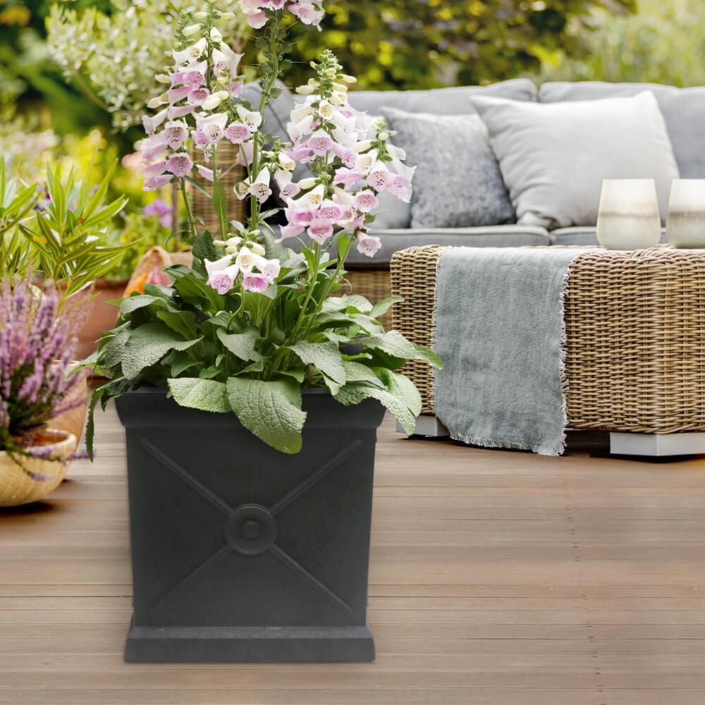 Tierra Verde Pot à réserve d'eau carré Allegro Monarch 15" L x 16" H - Noir, Intérieur/Extérieur