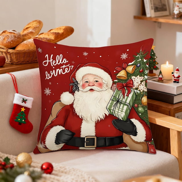 CaiYueKe Christmas Pillow Covers Holiday Decorations Festive Throw Pillowcases Sofa Couch Home Decor Seasonal Christmas Decor Living Room Bedroom Decorations 18x18 inch