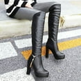 thumbnail image 2 of Lovskoo 2024 Women's Knee High Boots Thigh High Leather Pointed Toe Chunky Stacked Heel Platform Shoes Solid Color High Heel Casual Warm Winter Boots Black, 2 of 8
