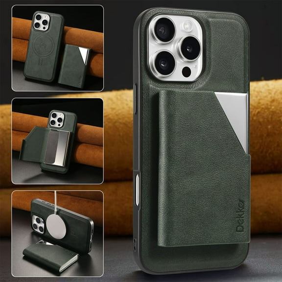 Compatible with Magsafe Wireless Charing for iPhone 14 Pro Wallet Case, RFID Blocking Card Holder Magnetic 2 in 1 Detachable Wallet Kickstand Leather Case For iPhone 14 Pro,Green