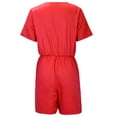 thumbnail image 6 of Women's Short Sleeve Summer Romper Tie Knot Front Deep V Neck Sexy Jumpsuit Belted High Waist Wide Leg Romper Shorts, 6 of 7